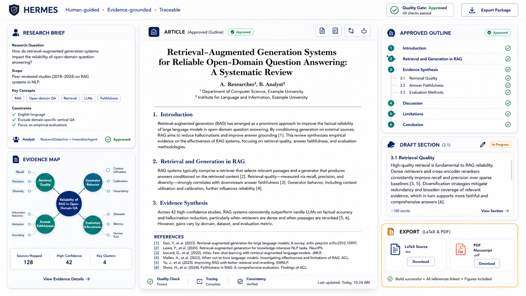 Example of a structured and citation-grounded HERMES article output